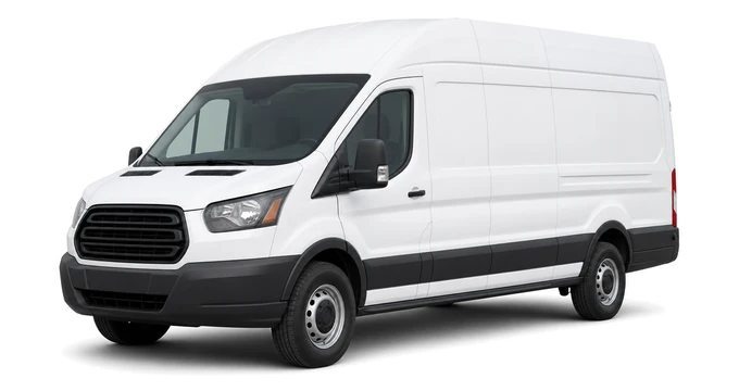 White cargo van, three-quarter front view