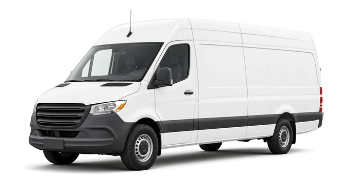 White Sprinter van, three-quarter front view