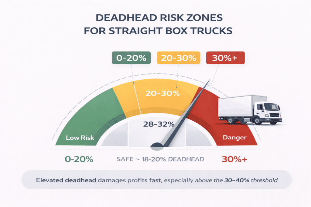 Deadhead percentage risk zones for straight box truck expediting operations
