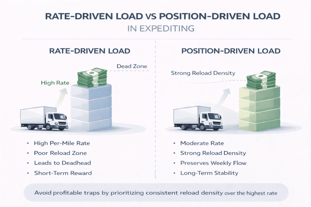 Comparison of rate-driven and position-driven load decisions in expediting operations