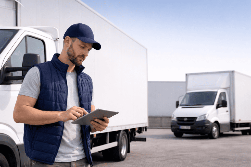 box truck owner operator reviewing freight loads without mc authority