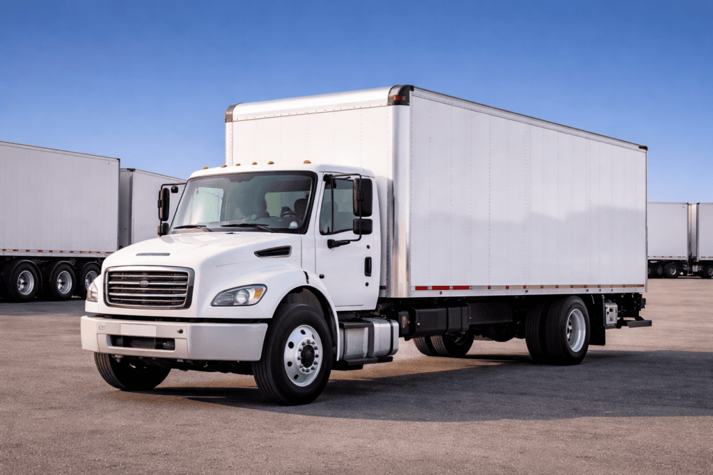 Owner-operator with a new MC authority sitting in a semi truck cab, calling a freight broker while reviewing load paperwork.